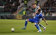 27 October 2022; Ibrahim Salah of Gent in action against Daniel Cleary of Shamrock Rovers during the UEFA Europa Conference League group F match between Shamrock Rovers and Gent at Tallaght Stadium in Dublin. Photo by Seb Daly/Sportsfile