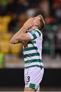 27 October 2022; Sean Hoare of Shamrock Rovers reacts during the UEFA Europa Conference League group F match between Shamrock Rovers and Gent at Tallaght Stadium in Dublin. Photo by Seb Daly/Sportsfile