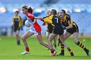 28 October 2022; Lily Burke O'Connor of Divine Word NS in action against Hayley Spicer of St Marnock's NS during day two of the Allianz Cumann na mBunscoil Football Finals at Croke Park in Dublin. Photo by Eóin Noonan/Sportsfile