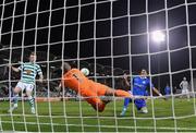 27 October 2022; Shamrock Rovers goalkeeper Alan Mannus makes a save from Ibrahim Salah of Gent during the UEFA Europa Conference League group F match between Shamrock Rovers and Gent at Tallaght Stadium in Dublin. Photo by Seb Daly/Sportsfile