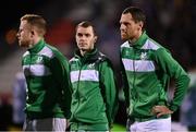 27 October 2022; Shamrock Rovers players, from left, Sean Hoare, Sean Kavanagh and Chris McCann before the UEFA Europa Conference League group F match between Shamrock Rovers and Gent at Tallaght Stadium in Dublin. Photo by Seb Daly/Sportsfile