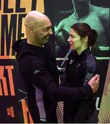 28 October 2022; Katie Taylor with her father Pete after weigh-ins, at The Drum Wembley, ahead of her undisputed lightweight bout against Elizabeth Carabajal, on Saturday night at the OVO Arena Wembley in London, England. Photo by Stephen McCarthy/Sportsfile