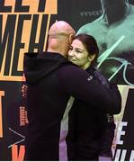 28 October 2022; Katie Taylor with her father Pete after weigh-ins, at The Drum Wembley, ahead of her undisputed lightweight bout against Elizabeth Carabajal, on Saturday night at the OVO Arena Wembley in London, England. Photo by Stephen McCarthy/Sportsfile