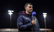 28 October 2022; Drogheda United manager Kevin Doherty speaks to the media before the SSE Airtricity League Premier Division match between Shelbourne and Drogheda United at Tolka Park in Dublin. Photo by Tyler Miller/Sportsfile