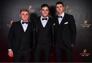 28 October 2022; Kilkenny players, from left, Mikey Butler, Paddy Deegan, and Huw Lawlor on arrival at the PwC All-Stars Awards 2022 at the Convention Centre in Dublin. Photo by Sam Barnes/Sportsfile