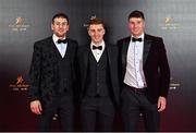 28 October 2022; Galway players, left to right, Pádraic Mannion, Tom Monaghan, and Cathal Mannion on arrival at the PwC All-Stars Awards 2022 at the Convention Centre in Dublin. Photo by Sam Barnes/Sportsfile