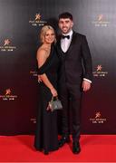 28 October 2022; Aaron Gillane of Limerick and Róisín Ambrose on arrival at the PwC All-Stars Awards 2022 at the Convention Centre in Dublin. Photo by Brendan Moran/Sportsfile