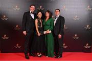 28 October 2022; Seán Hurson, Aileen Hurson, Áine Lyons and Colm Lyons on arrival at the PwC All-Stars Awards 2022 at the Convention Centre in Dublin. Photo by Brendan Moran/Sportsfile