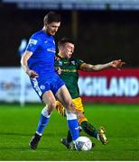 28 October 2022; Rob Jones of Finn Harps in action against Jack Keaney of UCD during the SSE Airtricity League Premier Division match between Finn Harps and UCD at Finn Park in Ballybofey, Donegal. Photo by Ben McShane/Sportsfile