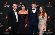 28 October 2022; Sean O’Shea of Kerry and Molly O'Brien, with Seán's parents, Seán and Lydia on arrival at the PwC All-Stars Awards 2022 at the Convention Centre in Dublin. Photo by David Fitzgerald/Sportsfile
