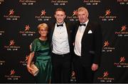 28 October 2022; Jason Foley of Kerry with his parents Michael and Noelle on arrival at the PwC All-Stars Awards 2022 at the Convention Centre in Dublin. Photo by David Fitzgerald/Sportsfile