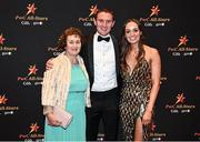 28 October 2022; Tadhg Morley of Kerry and Ciara Breathnach, with Tadhg's mother Threresa on arrival at the PwC All-Stars Awards 2022 at the Convention Centre in Dublin. Photo by David Fitzgerald/Sportsfile