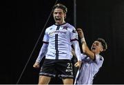 28 October 2022; Runar Hauge of Dundalk, left, celebrates after scoring his side's second goal, during the SSE Airtricity League Premier Division match between Dundalk and Bohemians at Casey's Field in Dundalk, Louth. Photo by Seb Daly/Sportsfile