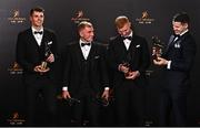 28 October 2022; Kilkenny hurlers, from left, Huw Lawlor, Mikey Butler, Adrian Mullen and TJ Reid with their PwC All-Star awards at the PwC All-Stars Awards 2022 at the Convention Centre in Dublin.  Photo by Sam Barnes/Sportsfile