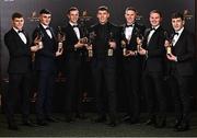 28 October 2022; Kerry footballers, from left, Gavin White, Sean O'Shea, Shane Ryan, David Clifford, Jason Foley, Tadhg Morley, and Paudie Clifford with their PwC All Star awards at the PwC All-Stars Awards 2022 at the Convention Centre in Dublin. Photo by Sam Barnes/Sportsfile