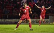 28 October 2022; Matty Smith of Shelbourne celebrates after scoring his side's fifth goal during the SSE Airtricity League Premier Division match between Shelbourne and Drogheda United at Tolka Park in Dublin. Photo by Tyler Miller/Sportsfile