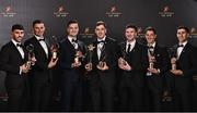 28 October 2022; Limerick hurlers, from left, Aaron Gillane, Gearoid Hegarty, Kyle Hayes, Diarmaid Byrnes, Declan Hannon, Nickie Quaid and Barry Nash with their PwC All-Star awards at the PwC All-Stars Awards 2022 at the Convention Centre in Dublin. Photo by Sam Barnes/Sportsfile
