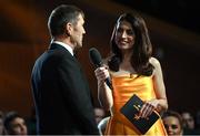 28 October 2022; RTE presenter Joanne Cantwell interviews Kerry manager Jack O'Connor during the PwC All-Stars Awards 2022 show at the Convention Centre in Dublin. Photo by Ramsey Cardy/Sportsfile