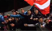28 October 2022; Shelbourne supporters celebrate after their side's victory in the SSE Airtricity League Premier Division match between Shelbourne and Drogheda United at Tolka Park in Dublin. Photo by Tyler Miller/Sportsfile