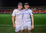 28 October 2022; Leinster debutants Ben Brownlee and Charlie Tector after their side's victory in the United Rugby Championship match between Scarlets and Leinster at Parc Y Scarlets in Llanelli, Wales. Photo by Harry Murphy/Sportsfile