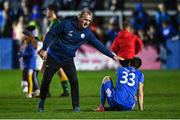 28 October 2022; Finn Harps manager Ollie Horgan consoles Filip Mihaljevic of Finn Harps after the SSE Airtricity League Premier Division match between Finn Harps and UCD at Finn Park in Ballybofey, Donegal. Photo by Ben McShane/Sportsfile