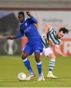 27 October 2022; Joseph Okumu of Gent in action against Richie Towell of Shamrock Rovers during the UEFA Europa Conference League group F match between Shamrock Rovers and Gent at Tallaght Stadium in Dublin. Photo by Seb Daly/Sportsfile