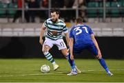 27 October 2022; Richie Towell of Shamrock Rovers in action against Bruno Godeau of Gent during the UEFA Europa Conference League group F match between Shamrock Rovers and Gent at Tallaght Stadium in Dublin. Photo by Seb Daly/Sportsfile
