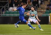 27 October 2022; Richie Towell of Shamrock Rovers in action against Bruno Godeau of Gent during the UEFA Europa Conference League group F match between Shamrock Rovers and Gent at Tallaght Stadium in Dublin. Photo by Seb Daly/Sportsfile