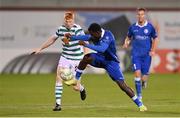 27 October 2022; Michael Ngadeu-Ngadjui of Gent in action against Rory Gaffney of Shamrock Rovers during the UEFA Europa Conference League group F match between Shamrock Rovers and Gent at Tallaght Stadium in Dublin. Photo by Seb Daly/Sportsfile