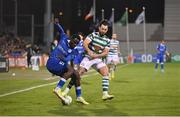 27 October 2022; Michael Ngadeu-Ngadjui of Gent in action against Richie Towell of Shamrock Rovers during the UEFA Europa Conference League group F match between Shamrock Rovers and Gent at Tallaght Stadium in Dublin. Photo by Seb Daly/Sportsfile