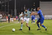 27 October 2022; Roberto Lopes of Shamrock Rovers in action against Vadis Odjidja-Ofoe of Gent during the UEFA Europa Conference League group F match between Shamrock Rovers and Gent at Tallaght Stadium in Dublin. Photo by Seb Daly/Sportsfile
