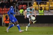27 October 2022; Richie Towell of Shamrock Rovers in action against Joseph Okumu of Gent during the UEFA Europa Conference League group F match between Shamrock Rovers and Gent at Tallaght Stadium in Dublin. Photo by Seb Daly/Sportsfile