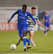 27 October 2022; Joseph Okumu of Gent in action against Justin Ferizaj of Shamrock Rovers during the UEFA Europa Conference League group F match between Shamrock Rovers and Gent at Tallaght Stadium in Dublin. Photo by Seb Daly/Sportsfile