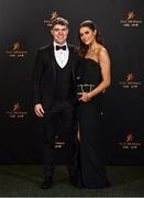 28 October 2022; PwC GAA/GPA Young Footballer of the Year Jack Glynn of Galway with Roisin Mannion at the PwC All-Stars Awards 2022 at the Convention Centre in Dublin. Photo by Sam Barnes/Sportsfile