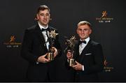 28 October 2022; Diarmaid Byrnes of Limerick with his PwC All Star Player of the Year award, left, and PwC GAA/GPA Young Hurler of the Year Mikey Butler of Kilkenny with his PwC Young Player of the Year award at the PwC All-Stars Awards 2022 at the Convention Centre in Dublin. Photo by Sam Barnes/Sportsfile