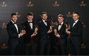 28 October 2022; Galway award winners, from left, footballers Damien Comer and John Daly, hurler Pádraic Mannion, PwC GAA/GPA Young Footballer of the Year Jack Glynn and footballer Cillian McDaid at the PwC All-Stars Awards 2022 at the Convention Centre in Dublin. Photo by Sam Barnes/Sportsfile