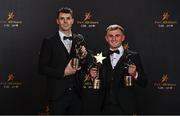 28 October 2022; Kilkenny and O'Loughlin Gaels hurlers, from left, Huw Lawlor and Mikey Butler with their PwC All-Star awards at the PwC All-Stars Awards 2022 at the Convention Centre in Dublin. Photo by Sam Barnes/Sportsfile