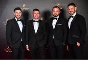 28 October 2022; Guests, from left, David Gethins, Mark Murphy, Eoin Murtagh and Michael Mangan on arrival at the PwC All-Stars Awards 2022 at the Convention Centre in Dublin. Photo by Sam Barnes/Sportsfile