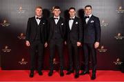 28 October 2022; Kilkenny hurlers, from left, Adrian Mullen, Eoin Cody, Richie Reid and TJ Reid on arrival at the PwC All-Stars Awards 2022 at the Convention Centre in Dublin. Photo by Brendan Moran/Sportsfile