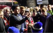 28 October 2022; Shelbourne manager Damien Duff takes a photo with supporters after the SSE Airtricity League Premier Division match between Shelbourne and Drogheda United at Tolka Park in Dublin. Photo by Tyler Miller/Sportsfile