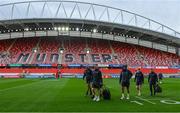29 October 2022; Munster players before the United Rugby Championship match between Munster and Ulster at Thomond Park in Limerick. Photo by Brendan Moran/Sportsfile