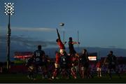 29 October 2022; Edwin Edogbo of Munster and Alan O'Connor of Ulster contest a lineout during the United Rugby Championship match between Munster and Ulster at Thomond Park in Limerick. Photo by Harry Murphy/Sportsfile