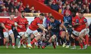 29 October 2022; Jack O'Donoghue of Munster in action against Jordi Murphy of Ulster during the United Rugby Championship match between Munster and Ulster at Thomond Park in Limerick. Photo by Brendan Moran/Sportsfile