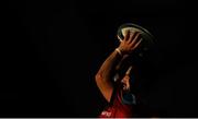 29 October 2022; Diarmuid Barron of Munster prepares to throw a lineout during the United Rugby Championship match between Munster and Ulster at Thomond Park in Limerick. Photo by Harry Murphy/Sportsfile