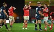 29 October 2022; Alex Kendellen of Munster, centre, reacts at the final whistle of the United Rugby Championship match between Munster and Ulster at Thomond Park in Limerick. Photo by Brendan Moran/Sportsfile