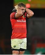 29 October 2022; Alex Kendellen of Munster, centre, reacts at the final whistle of the United Rugby Championship match between Munster and Ulster at Thomond Park in Limerick. Photo by Brendan Moran/Sportsfile