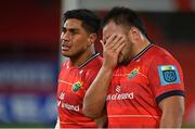 29 October 2022; Roman Salanoa, right, and Malakai Fekitoa of Munster after the United Rugby Championship match between Munster and Ulster at Thomond Park in Limerick. Photo by Brendan Moran/Sportsfile