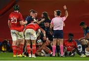 29 October 2022; James Hume and John Andrew of Ulster celebrate a penalty to end the game during the United Rugby Championship match between Munster and Ulster at Thomond Park in Limerick. Photo by Harry Murphy/Sportsfile