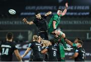 29 October 2022; Rhys Davies of Ospreys and Gavin Thornbury of Connacht contest a lineout during the United Rugby Championship match between Ospreys and Connacht at Swansea.com Stadium in Swansea, Wales. Photo by Chris Fairweather/Sportsfile