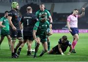29 October 2022; John Porch of Connacht celebrates his try during the United Rugby Championship match between Ospreys and Connacht at Swansea.com Stadium in Swansea, Wales. Photo by Chris Fairweather/Sportsfile